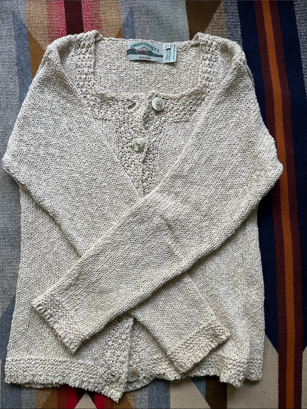 Aran Crafts Aran Knit Cardigan in Cream Small